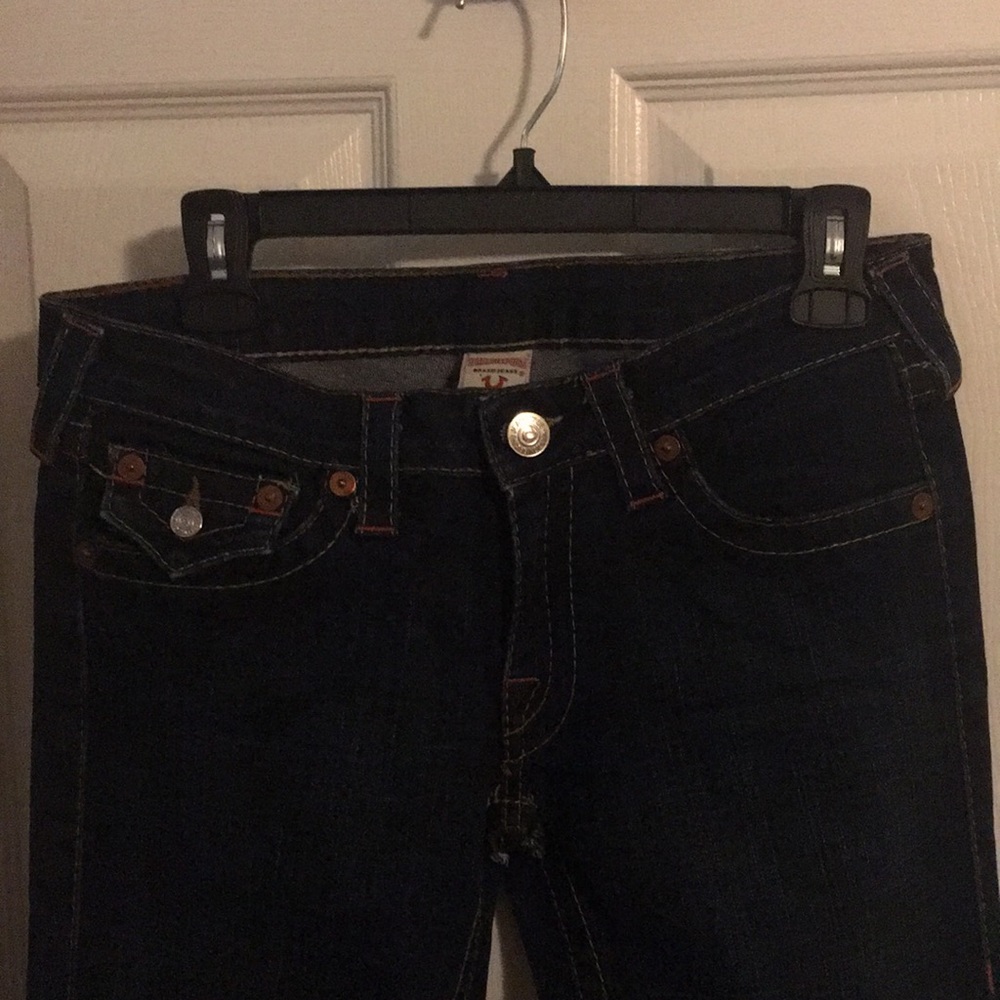 True religion jeans size 30 x 32 dark denim pay 200 would like to sell for 60